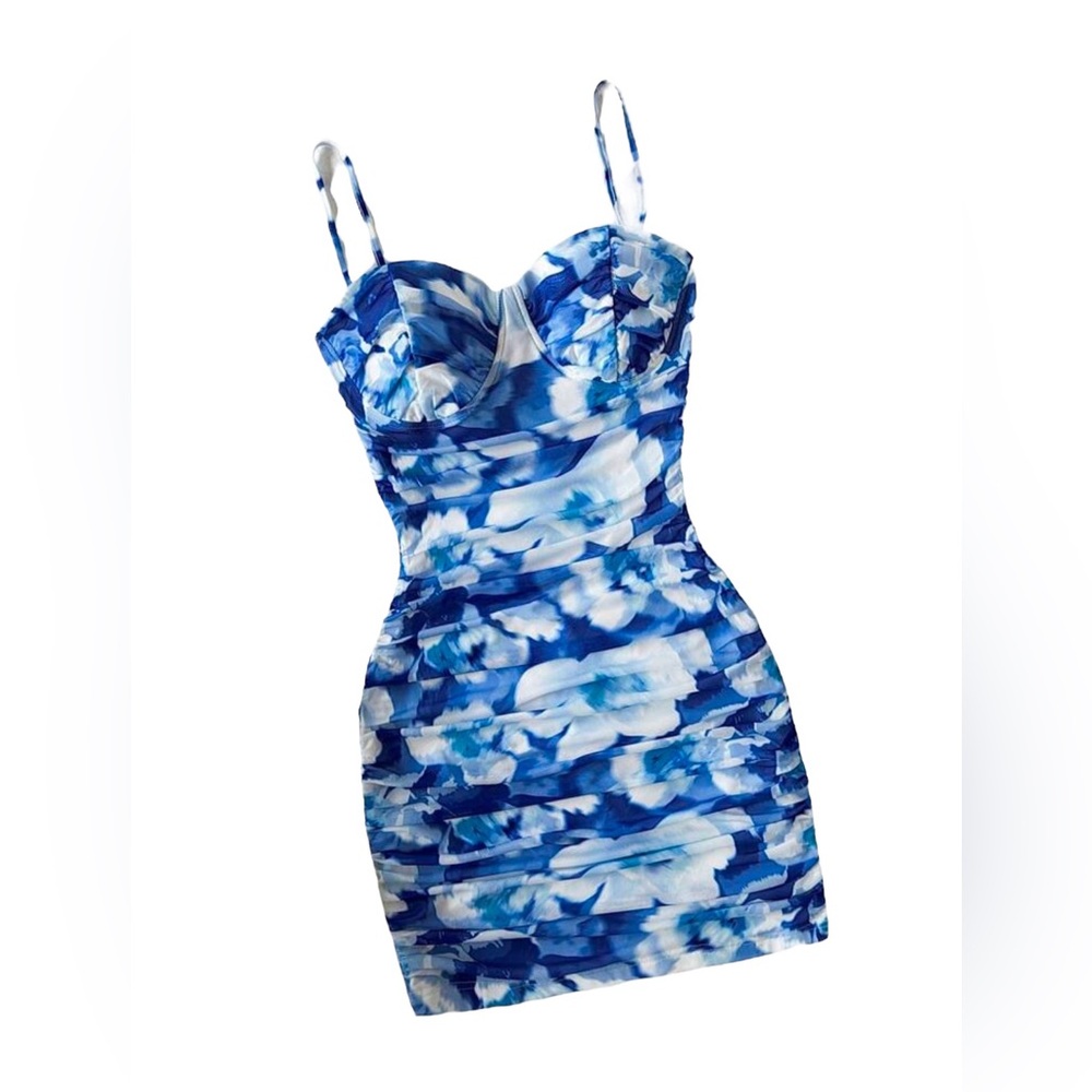 SHEIN Blue and White Floral Mini Dress